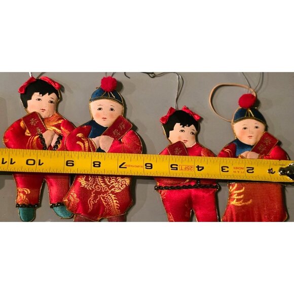 4 Vintage Ornament Dolls Fabric Asian-Inspired In Red & Blue With Gold Accents - Picture 8 of 8